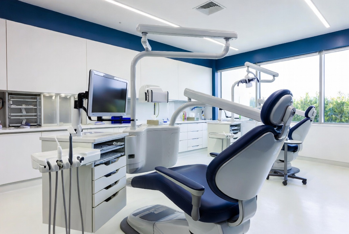 Modern, fully equipped dental clinic operatory abroad